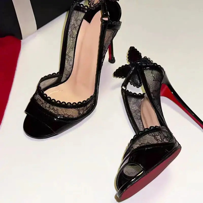Elegant Lace Bow Heels